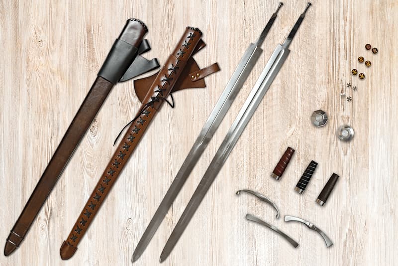 Forged medieval sword assembled according to your choice of components: blade, scabbard, guard, hilt, pommel and seals.