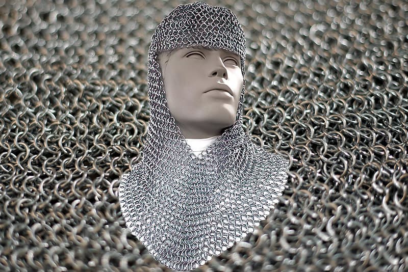 Piece of medieval butt-knitted armor (capuchon de mailles)