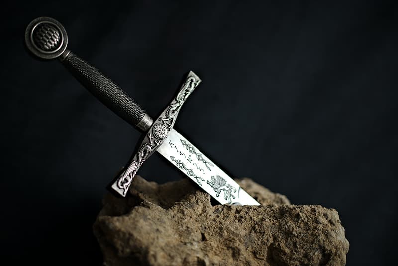 Excalibur, King Arthur's sword, black and silver
