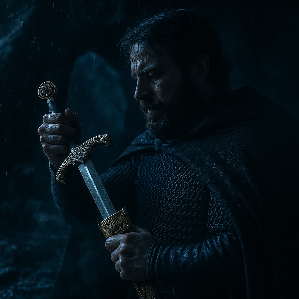 Carnwennan, King Arthur's forgotten dagger. The illustrations in this section are created using artificial intelligence, under the direction of our editorial team. This technology allows us to bring historical or legendary scenes to life, in keeping with our passion for authenticity and imagination. #Terressens, where stories take shape