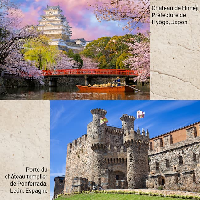 Château de Himeji (Japon) et Château templier de Pontferrada (Espagne)
AdobeStock n° 281471262 et 28218137
#Terressens, là où les récits prennent forme