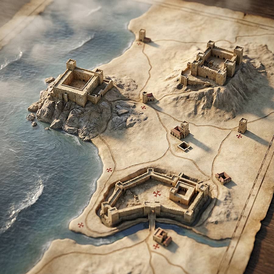 Templar fortresses: when maps reveal the network. The illustrations in this section are created using artificial intelligence, under the guidance of our editorial team. This technology allows us to bring historical or legendary scenes to life, in keeping with our passion for authenticity and imagination. #Terressens, where stories take shape.