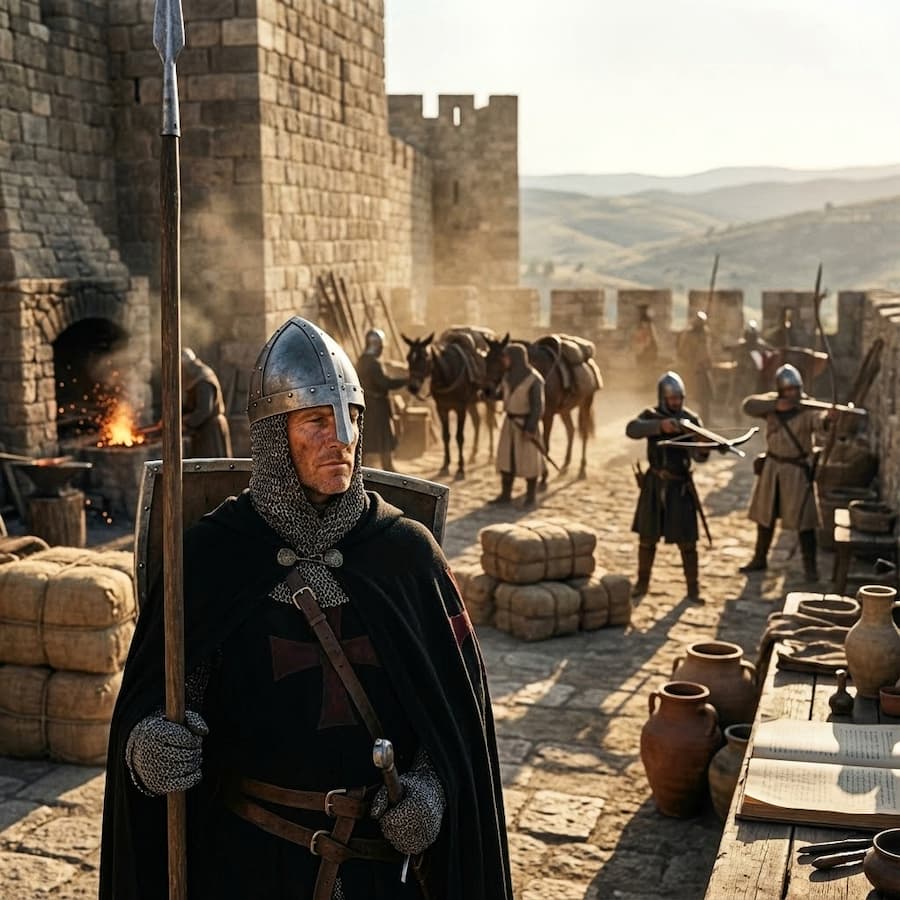 Sergeant brothers, the backbone of the Temple. The illustrations in this section are created using artificial intelligence, under the direction of our editorial team. This technology allows us to bring historical or legendary scenes to life, in keeping with our passion for authenticity and imagination. #Terressens, where stories take shape