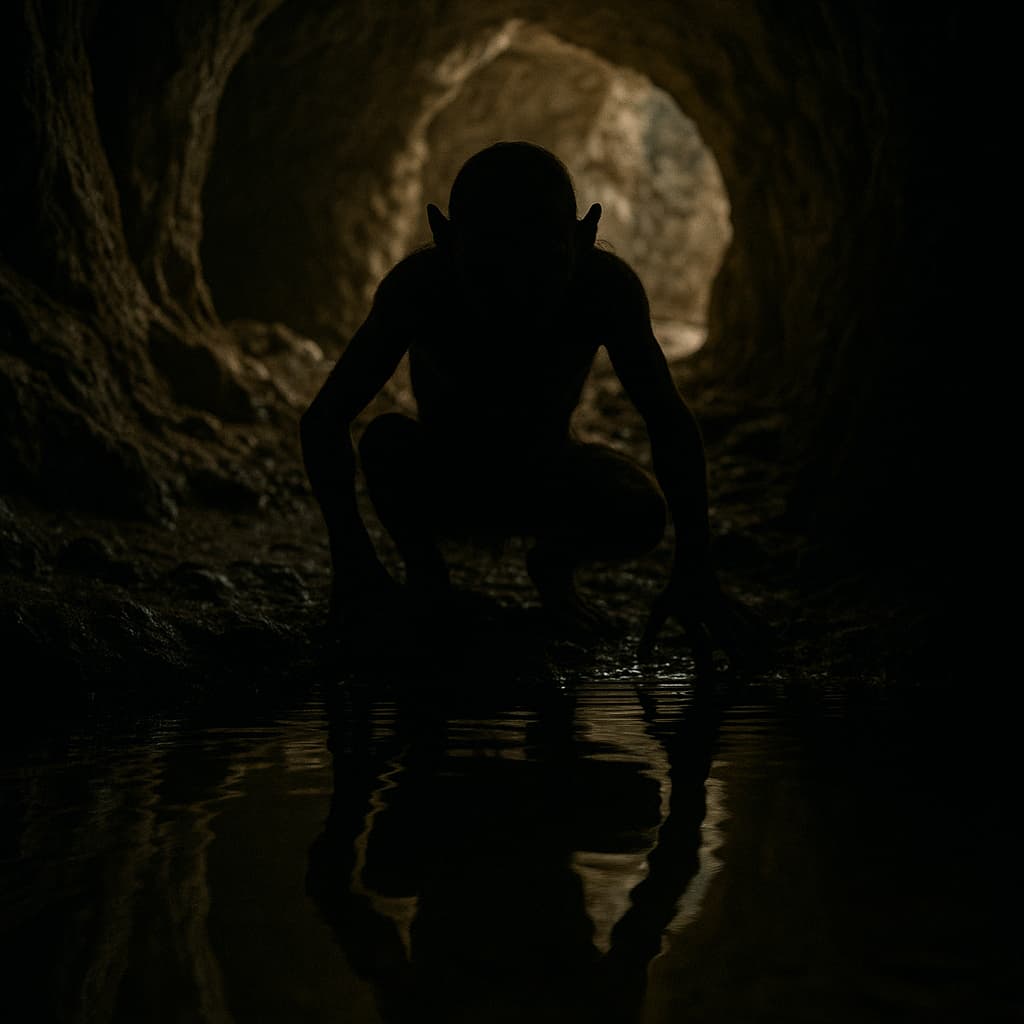 Gollum in a dark and mysterious scene