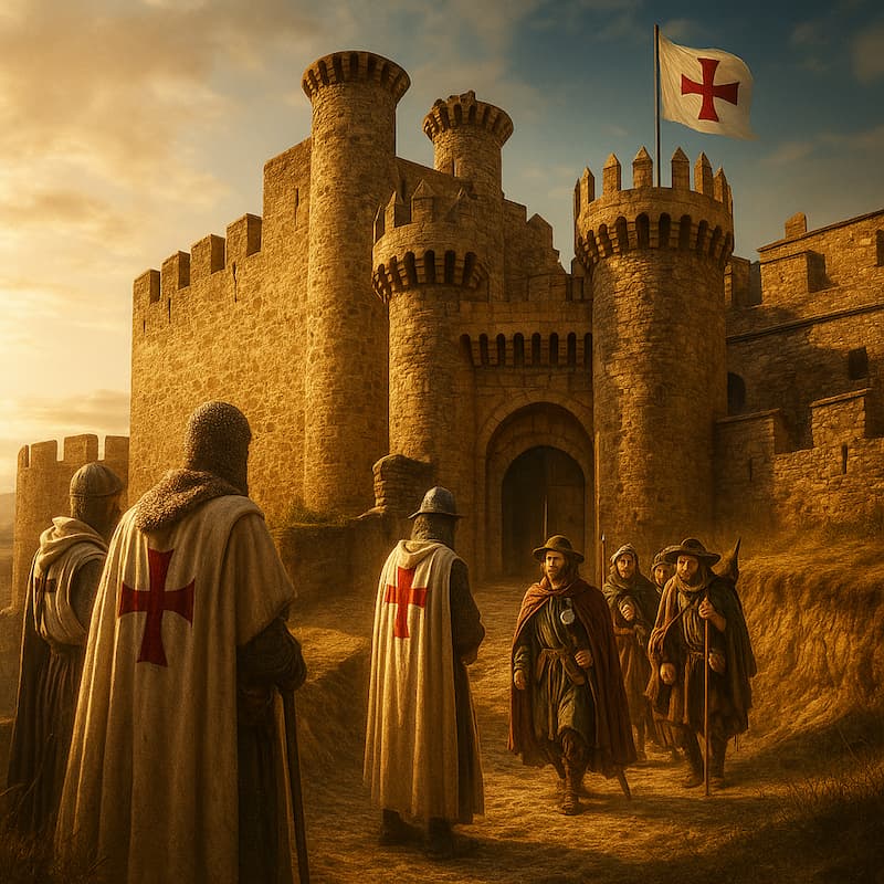 Ponferrada, the Templar castle on the Camino. The illustrations in this section are created using artificial intelligence, under the guidance of our editorial team. This technology enables us to bring historical or legendary scenes to life, while respecting our passion for authenticity and the imaginary. #Terressens, where stories take shape