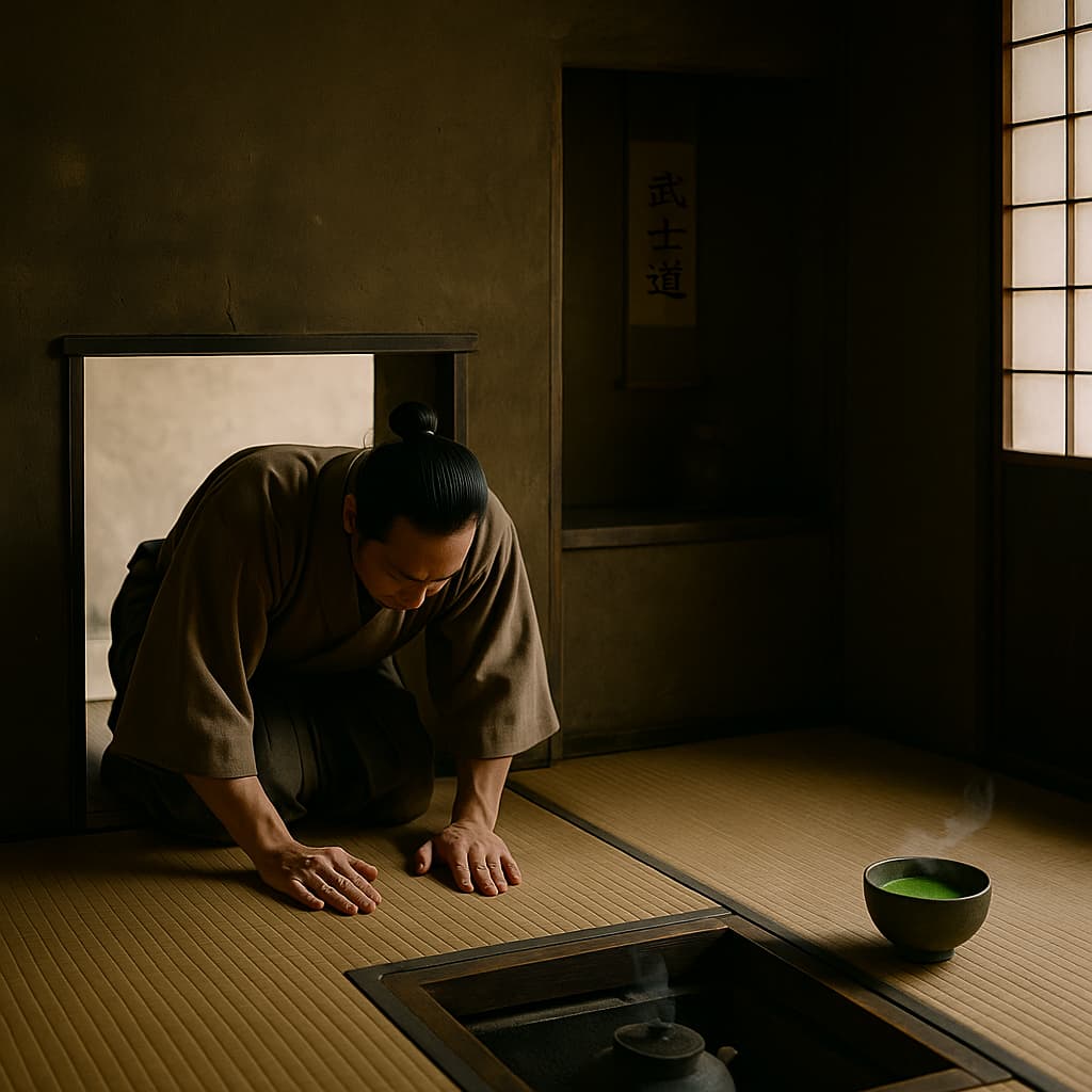 When tea made katanas drop. The illustrations in this section are created using artificial intelligence, under the guidance of our editorial team. This technology enables us to bring historical or legendary scenes to life, while respecting our passion for authenticity and the imaginary. #Terressens, where stories take shape