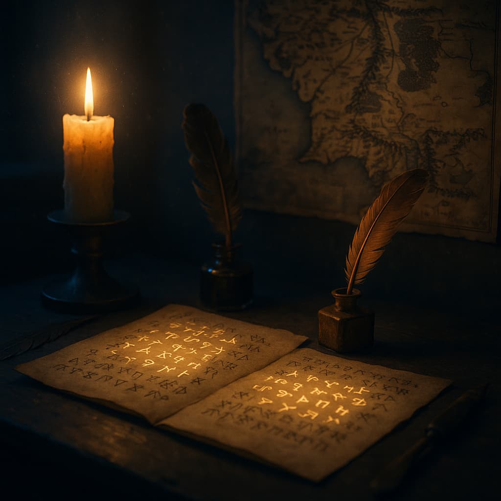 When languages create the world, Tolkien's secret. The illustrations in this section are created using artificial intelligence, under the guidance of our editorial team. This technology enables us to bring historical or legendary scenes to life, while respecting our passion for authenticity and imagination. #Terressens, where stories take shape