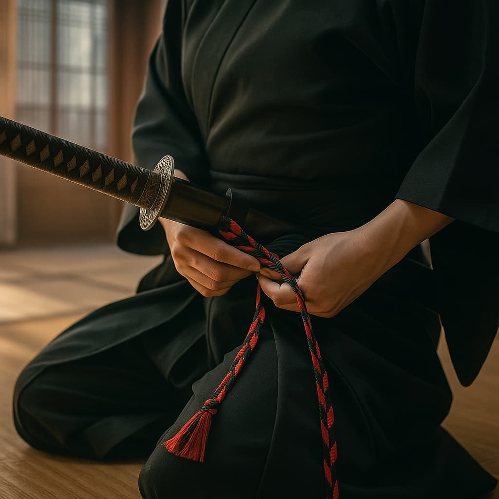 Sageo, the little rope that makes all the difference in iaido. The illustrations in this section are created with the help of artificial intelligence, under the direction of our editorial team. This technology enables us to bring historical or legendary scenes to life, while respecting our passion for authenticity and imagination. #Terressens, where stories take shape