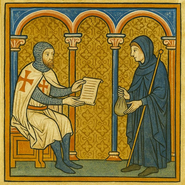 When the Knights Templar invented the first traveller's cheque
The illustrations in this section are created using artificial intelligence, under the direction of our editorial team.
This technology enables us to bring historical or legendary scenes to life, while respecting our passion for authenticity and the imaginary. 
#Terressens, where stories take shape