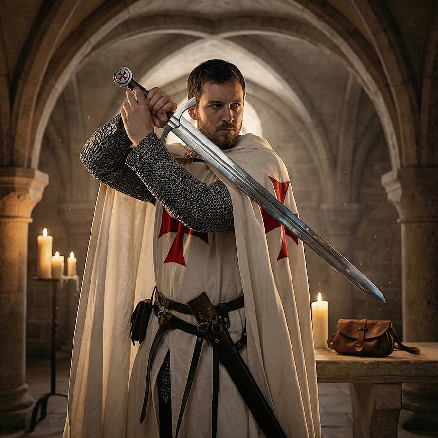 Templars: when fiction forges legend. The illustrations in this section are created using artificial intelligence, under the guidance of our editorial team. This technology allows us to bring historical or legendary scenes to life, in keeping with our passion for authenticity and imagination. #Terressens, where stories take shape.