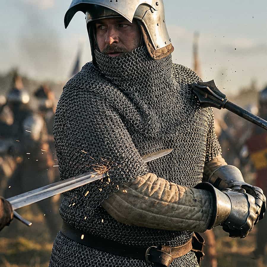 Cutting, piercing, striking: mesh armor facing real blows. The illustrations in this section are created using artificial intelligence, under the direction of our editorial team. This technology allows us to bring historical or legendary scenes to life, in keeping with our passion for authenticity and imagination. #Terressens, where stories take shape.