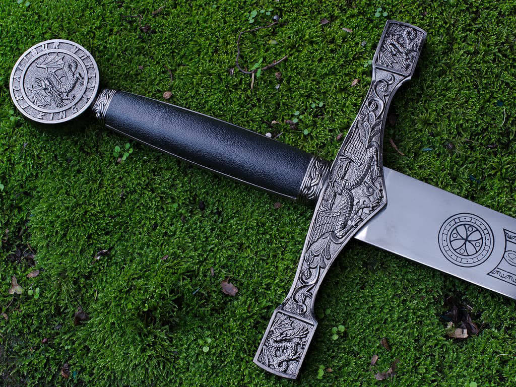Details of the symbols decorating Excalibur, the legendary sword of Arthur, King of Brittany Details of the symbols decorating Excalibur, the legendary sword of Arthur, King of Brittany