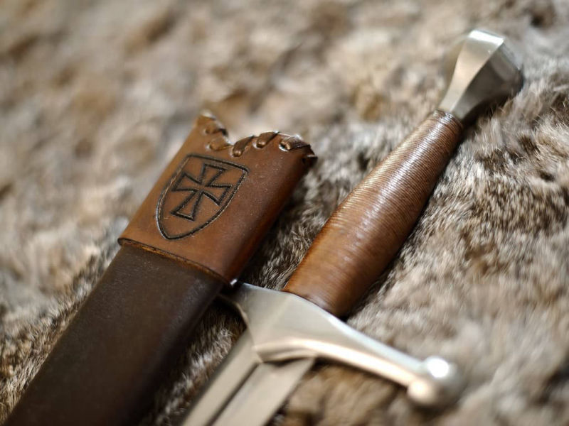 Medieval German dagger on natural skin