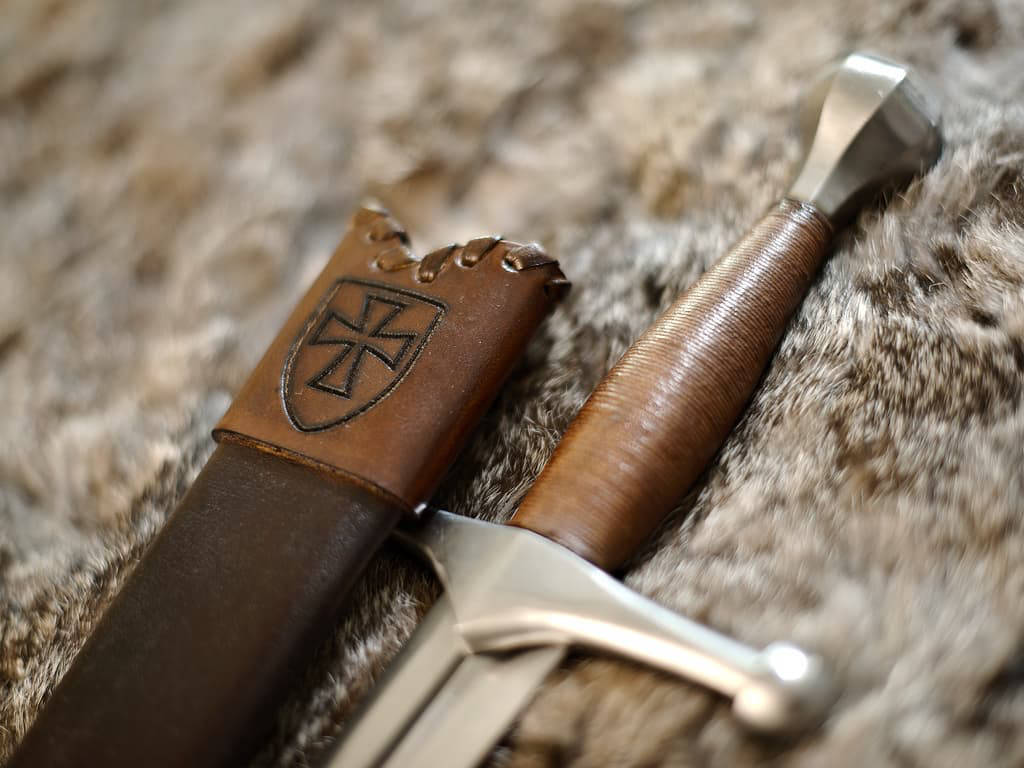 Medieval German dagger on natural skin