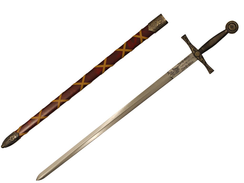 Excalibur, King Arthur's sword, with its red braided