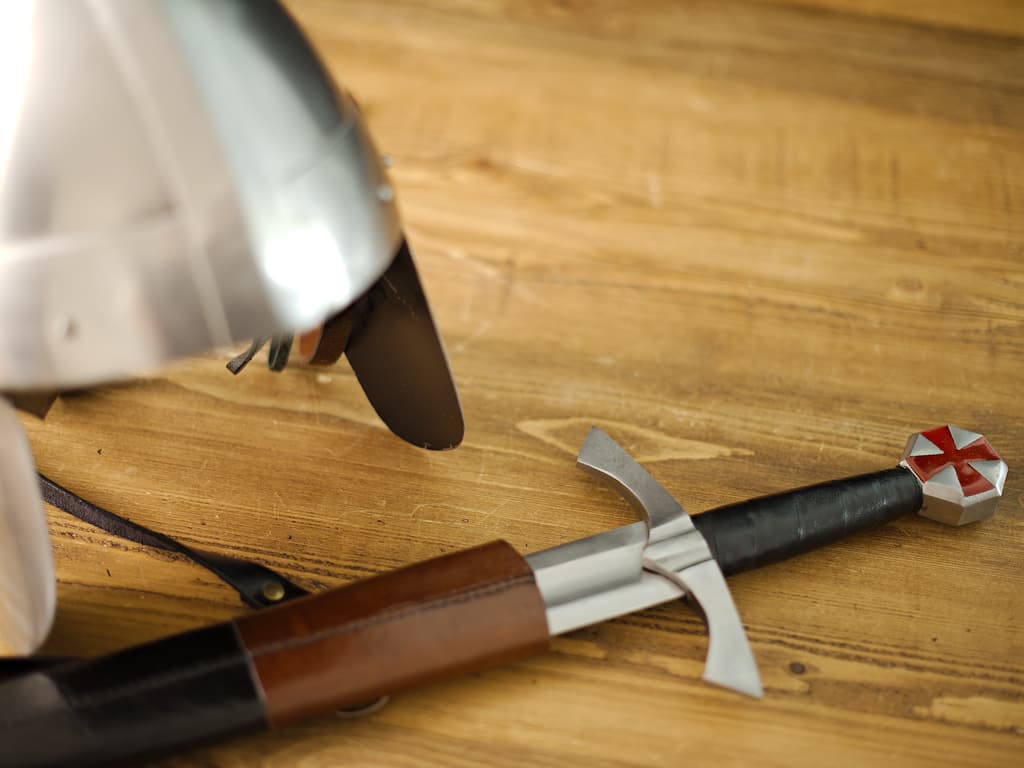 Medieval Crusader sword and dagger (combat set, supplied with black laced brown leather scabbard) "Crusade" forged sword ☩ #Terressens