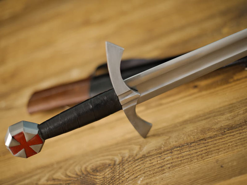 Medieval crossed knight's sword set on natural vertical stones "Crusade" forged sword ☩ #Terressens