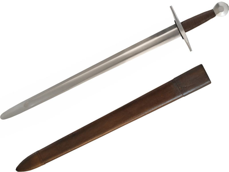 Medieval Crusader knight's sword with its brown leather scabbard laced with black Forged medieval sword "Courageuse" ⚔ #Terressens