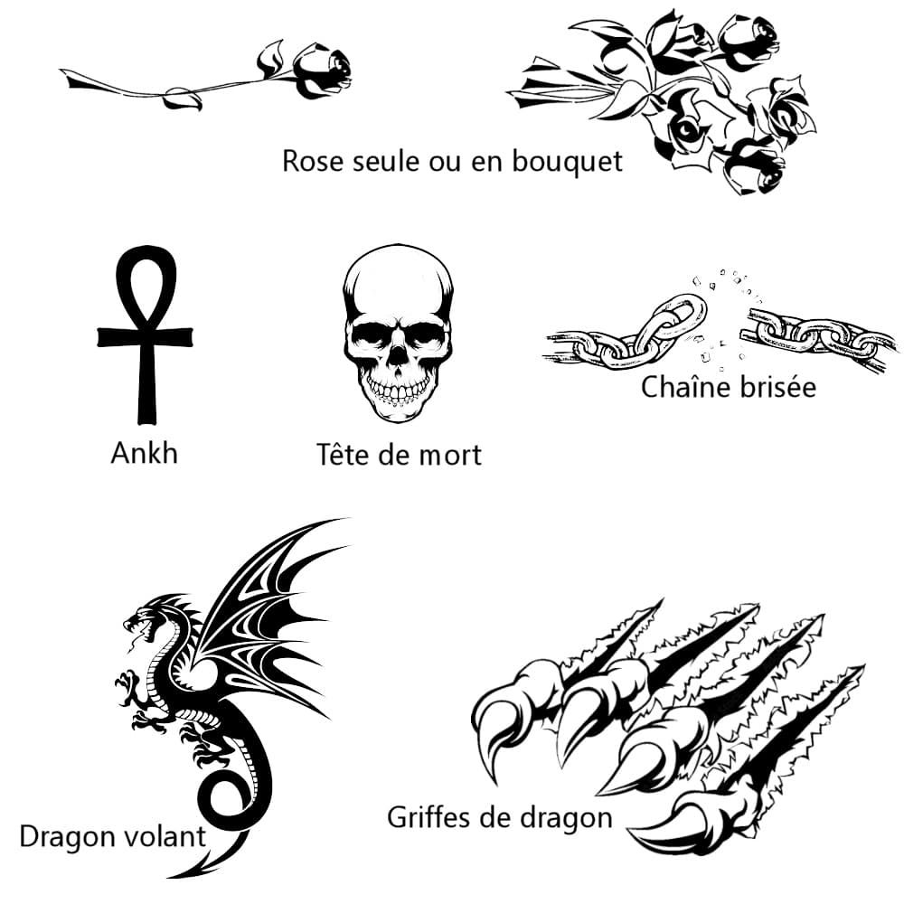 Examples of graphics to engrave on a sword or dagger blade: rose alone or in a bouquet, Ankh (key of life), skull and crossbones, broken chain, flying dragon and dragon claws #Terressens Examples of graphics to engrave on a sword or dagger blade: rose alone or in a bouquet, Ankh (key of life), skull and crossbones, broken chain, flying dragon and dragon claws #Terressens