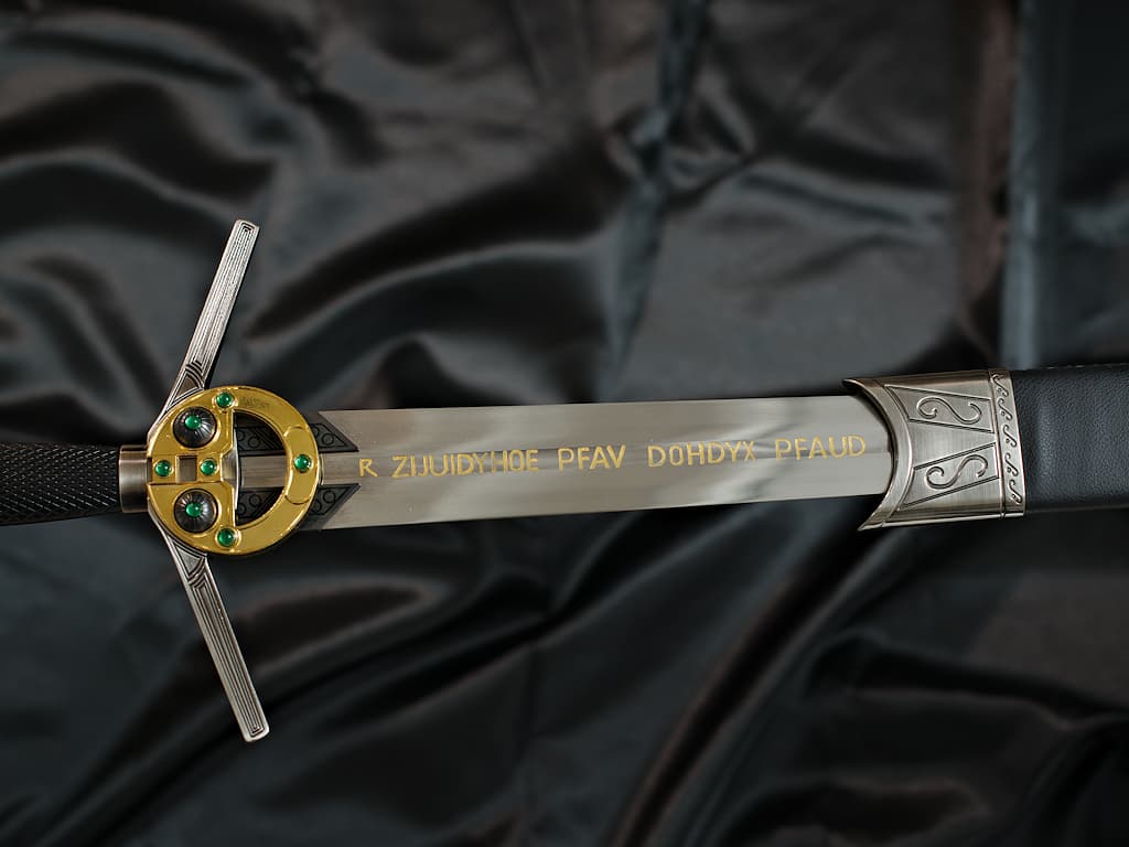 Épée médiévale du chevalier croisé avec son fourreau en cuir brun lacé de noir Épée du Sorceleur #Terressens