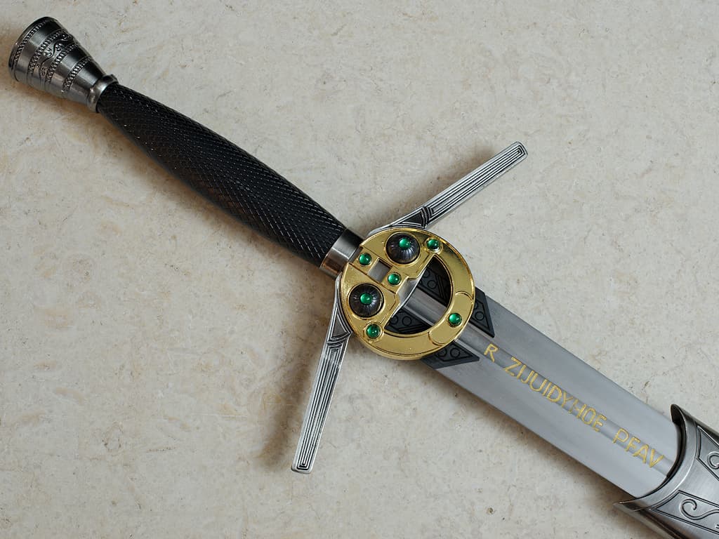 Épée et dague médiévales du chevalier croisé (ensemble de combat, livré avec fourreaux en cuir brun lacé noir) Épée du Sorceleur #Terressens