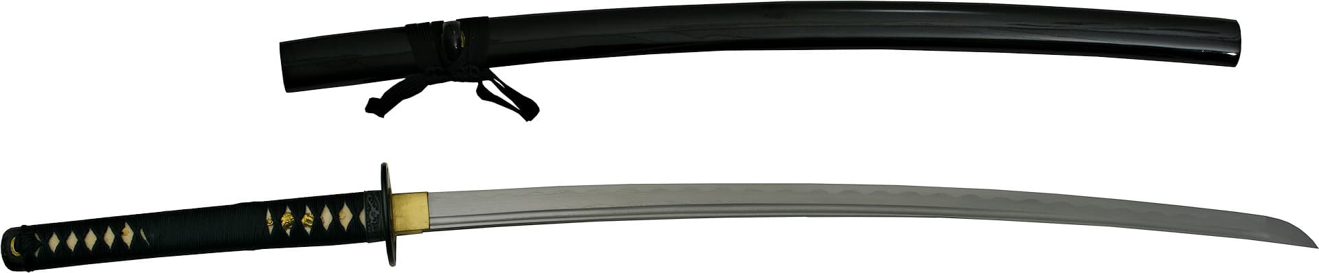 Katana aiguisé Kokuyō (黒夜, nuit noire), lame damas, monture noire #Terressens