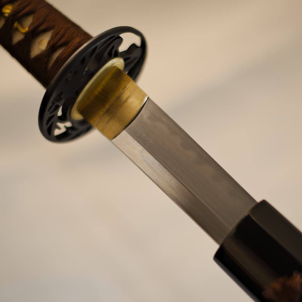 Katana Terre sacrée (聖地, Seichi), lame aiguisée 1095, véritable hamon, tressages bruns #Terressens
