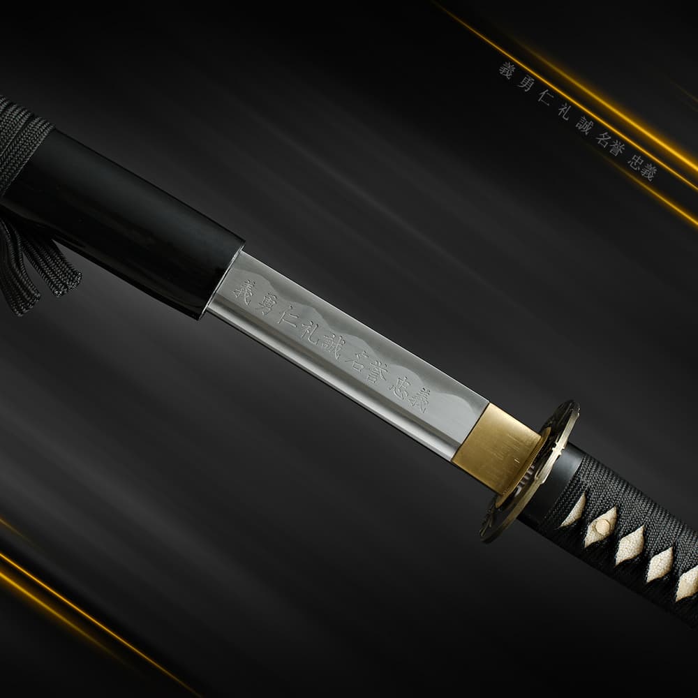Katana aiguisé « Bushi » (武士 samouraï, guerrier), lame gravée (les 7 vertus du Bushidō) #Terressens