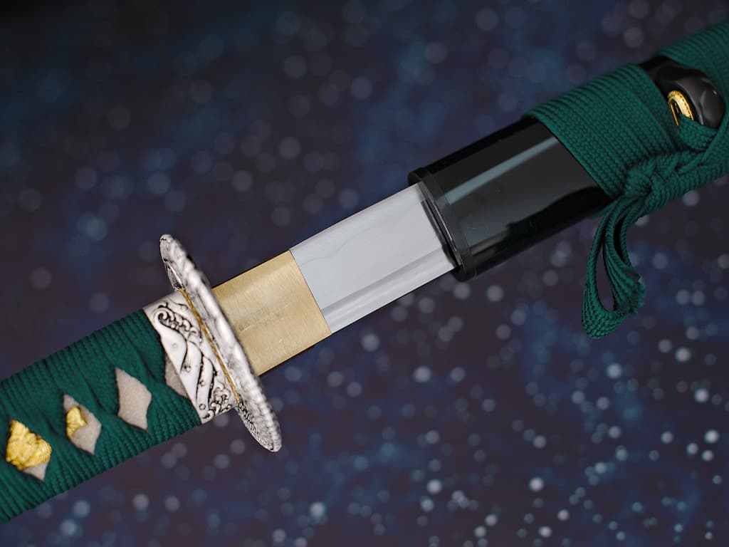 « Dragon d’émeraude », katana aiguisé, décors avec dragon #Terressens