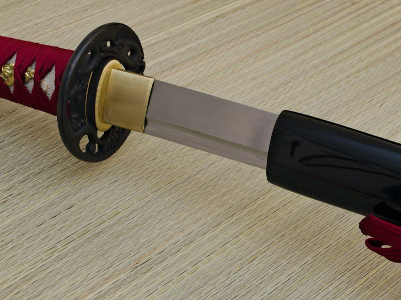 Ake sharpened katana (朱, blood red), ito and dark red sageo #Terressens