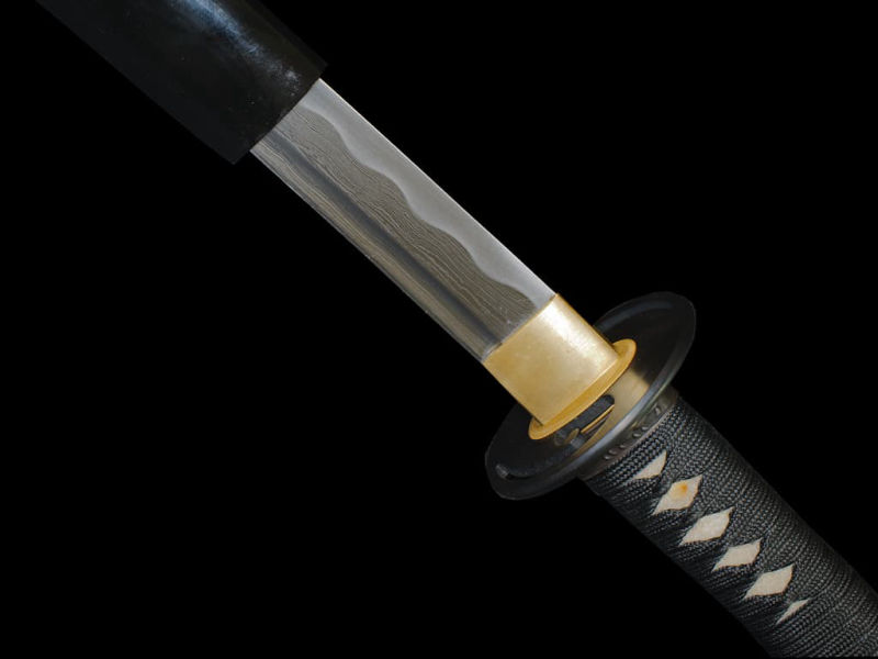 Sharpened Katana Kokuyō (黒夜, black night), damascus blade, black mount #Terressens Sharpened Katana Kokuyō (黒夜, black night), damascus blade, black mount #Terressens