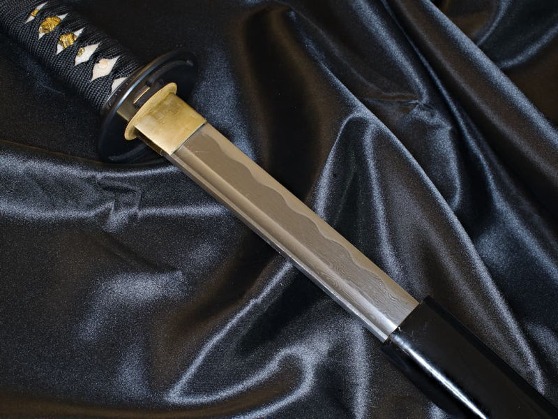 Sharpened Katana Kokuyō (黒夜, black night), damascus blade, black mount #Terressens Sharpened Katana Kokuyō (黒夜, black night), damascus blade, black mount #Terressens