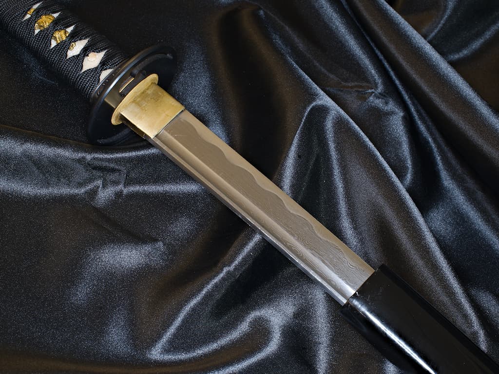 Sharpened Katana Kokuyō (黒夜, black night), damascus blade, black mount #Terressens Sharpened Katana Kokuyō (黒夜, black night), damascus blade, black mount #Terressens
