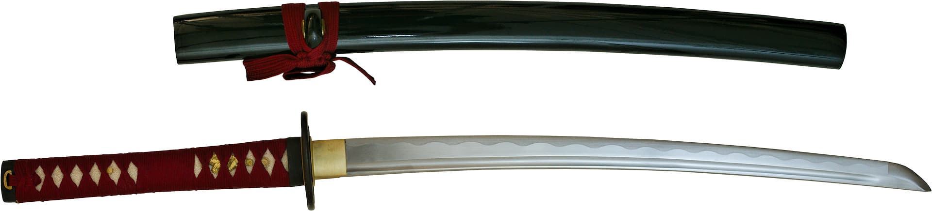 Ake sharpened wakizashi (朱, blood red), ito and dark red sageo #Terressens