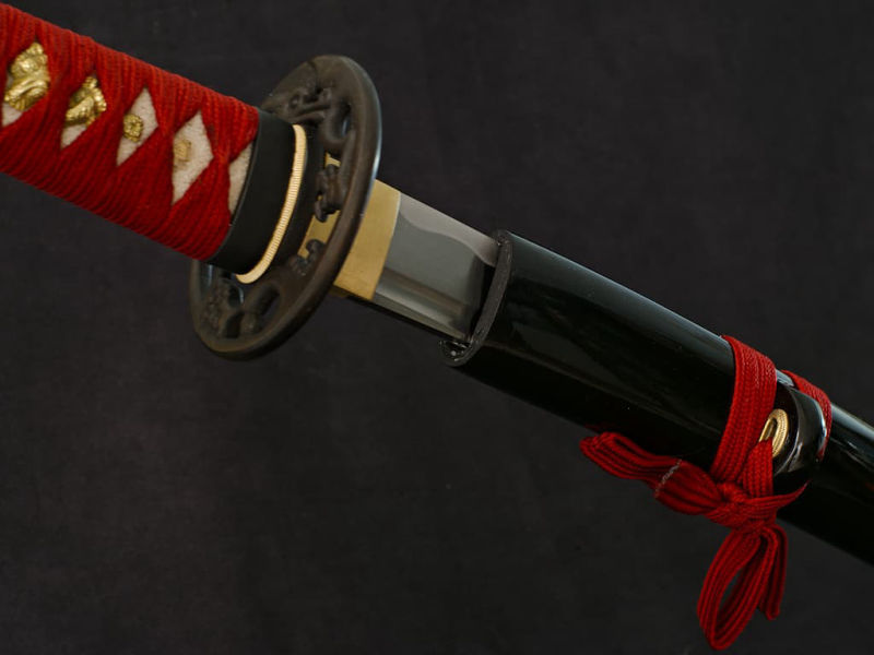 Ake sharpened wakizashi (朱, blood red), ito and dark red sageo #Terressens