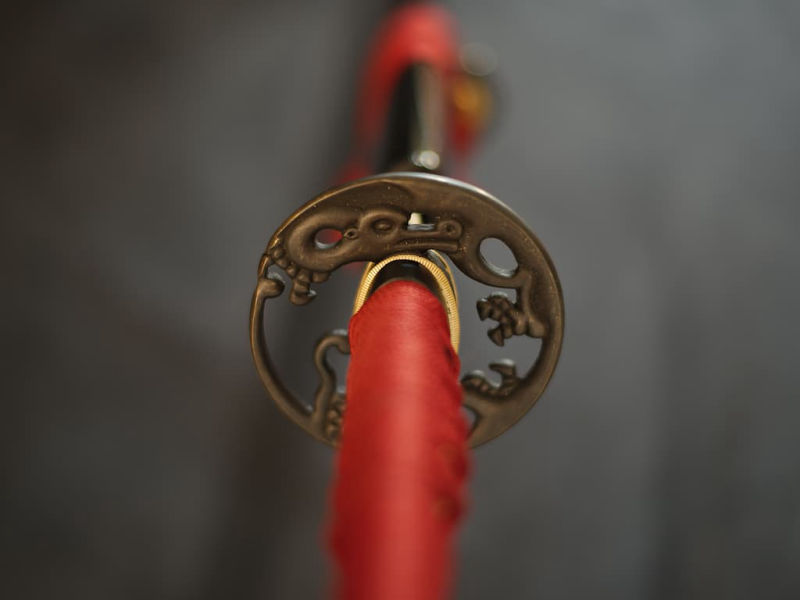 Ake sharpened wakizashi (朱, blood red), ito and dark red sageo #Terressens