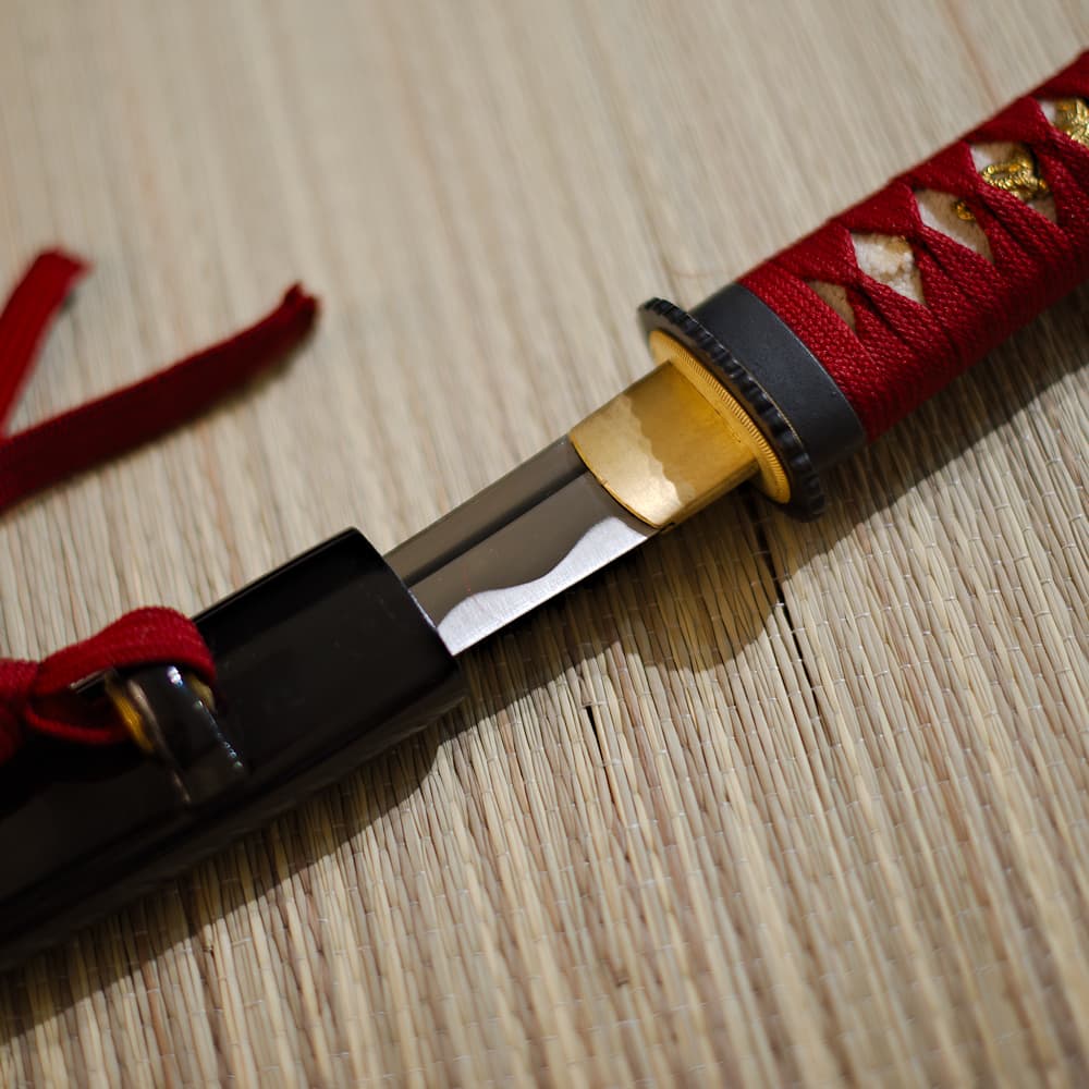 Tantō Sharpened Ake (朱, Blood Red), Ito And Dark Red Sageo