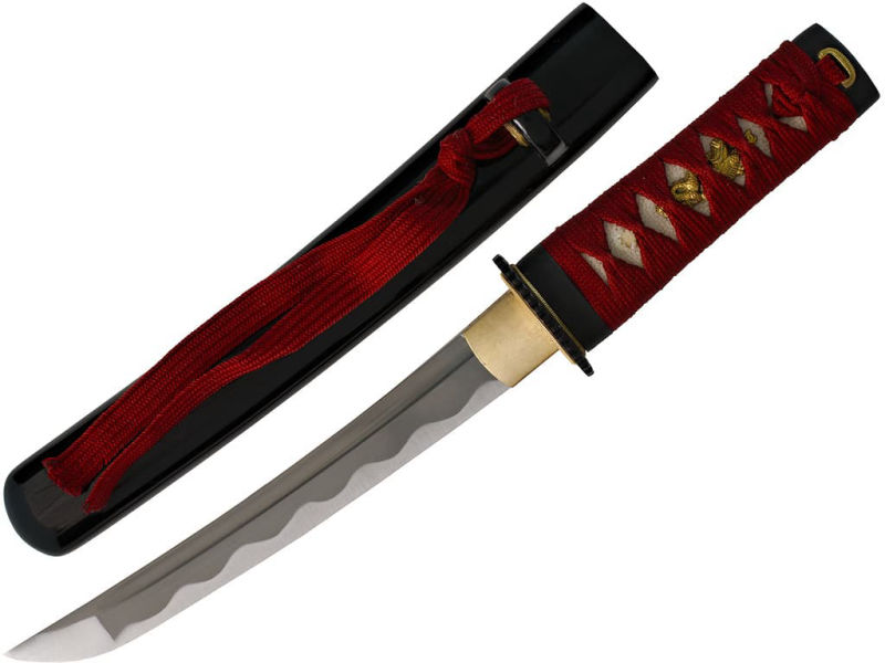 Tantō sharpened Ake (朱, blood red), ito and dark red sageo #Terressens