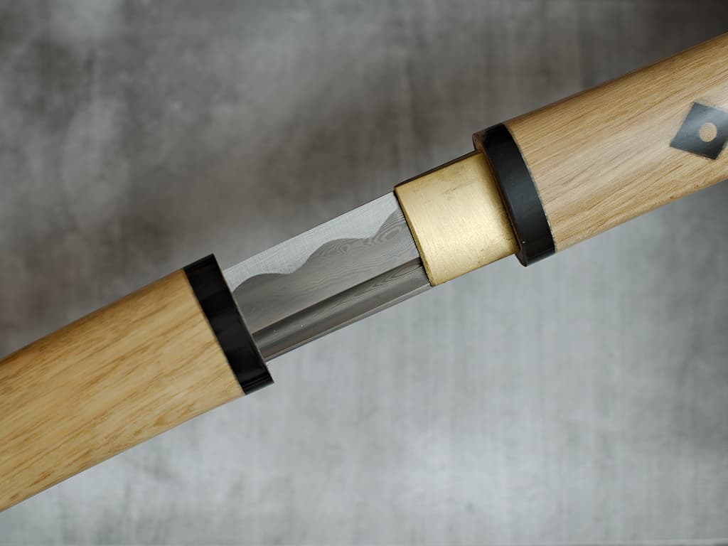 Nami, shirasaya Damascus sharpened (波 wave, onde), natural wood mount #Terressens