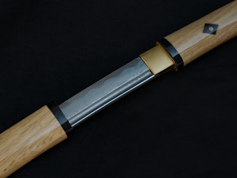 Nami, shirasaya Damascus sharpened (波 wave, onde), natural wood mount #Terressens