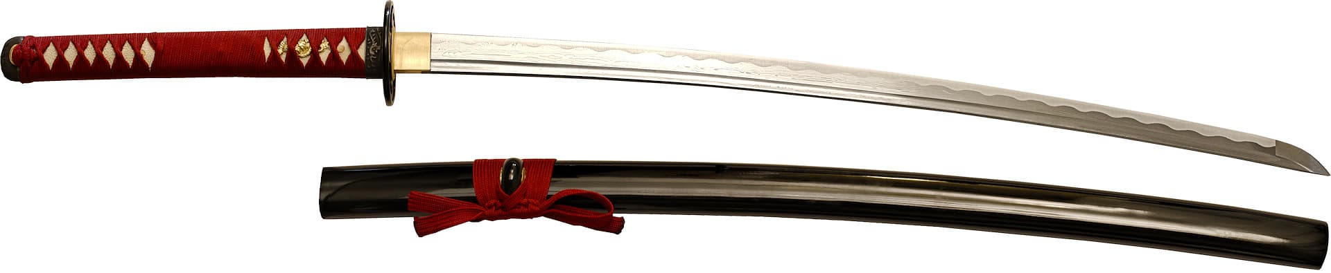 Katana sharpened forge Damascus "Ketsueki" (血液, blood), red braids #Terressens
