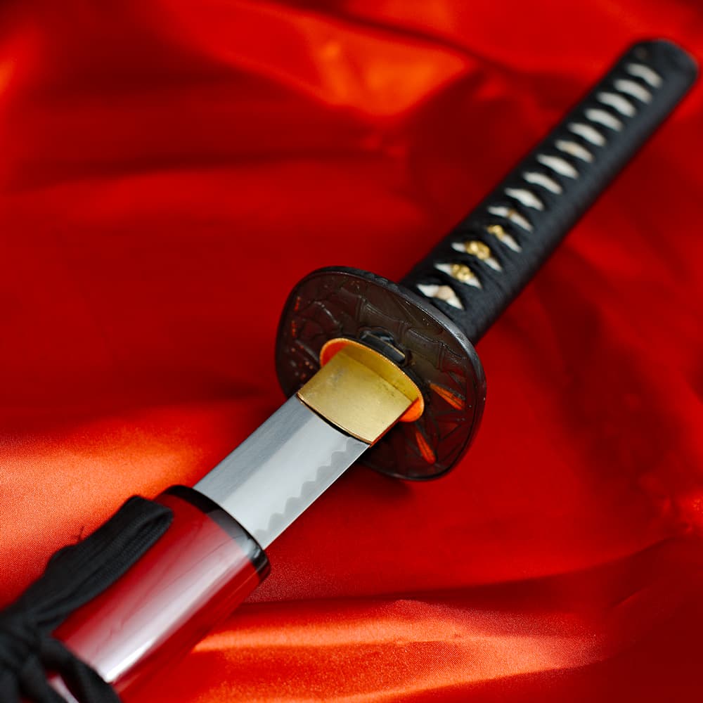 Katana sharpened "ikazuchi" (雷 lightning, thunder), Shihomizue forge, selective tempering, red and black #Terressens Katana sharpened "ikazuchi" (雷 lightning, thunder), Shihomizue forge, selective tempering, red and black #Terressens
