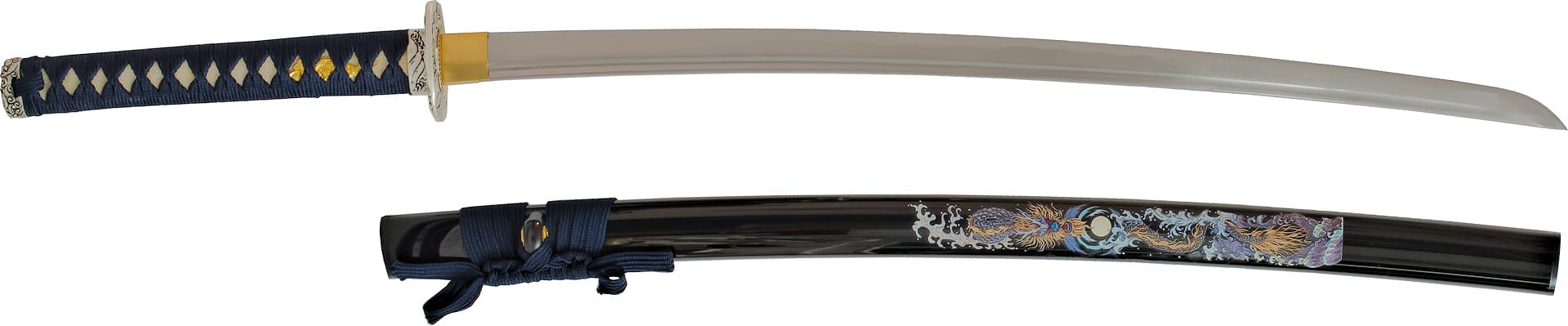 Sharpened Katana "Ryūjin" (龍神), God of the ocean, Dragon silkscreen on saya #Terressens