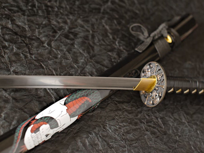 Sharpened Katana "Shadow of Chaos", backdrops with snake, human and devil skulls #Terressens Sharpened Katana "Shadow of Chaos", backdrops with snake, human and devil skulls #Terressens