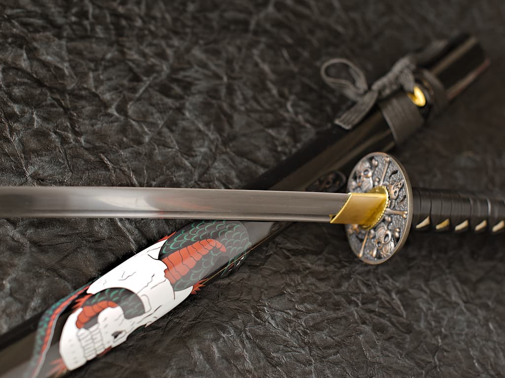 Sharpened Katana "Shadow of Chaos", backdrops with snake, human and devil skulls #Terressens Sharpened Katana "Shadow of Chaos", backdrops with snake, human and devil skulls #Terressens