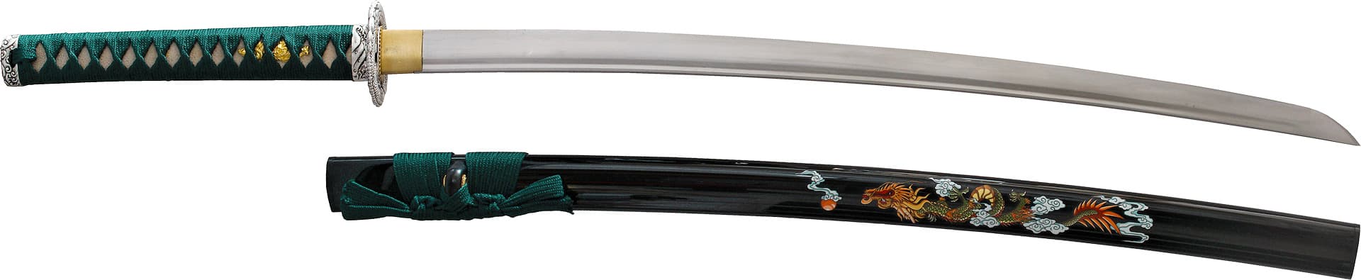 "Emerald Dragon", sharpened katana, decorating with dragon #Terressens
