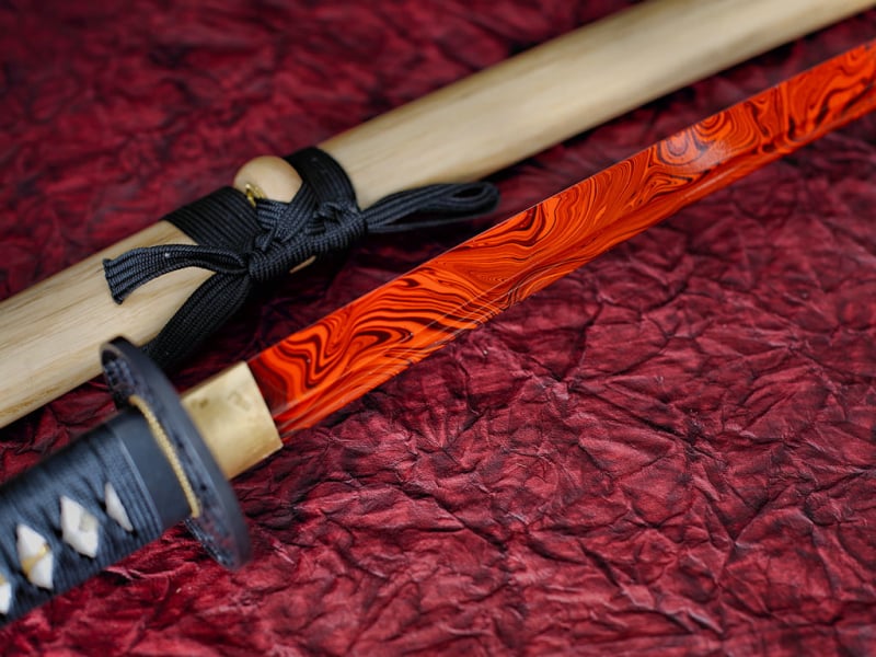 "Yougan" sharpened katana (溶岩 lava), red and black 1045 steel blade #Terressens "Yougan" sharpened katana (溶岩 lava), red and black 1045 steel blade #Terressens