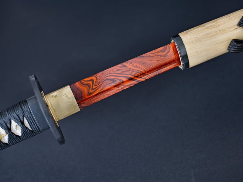"Yougan" sharpened katana (溶岩 lava), red and black 1045 steel blade #Terressens "Yougan" sharpened katana (溶岩 lava), red and black 1045 steel blade #Terressens