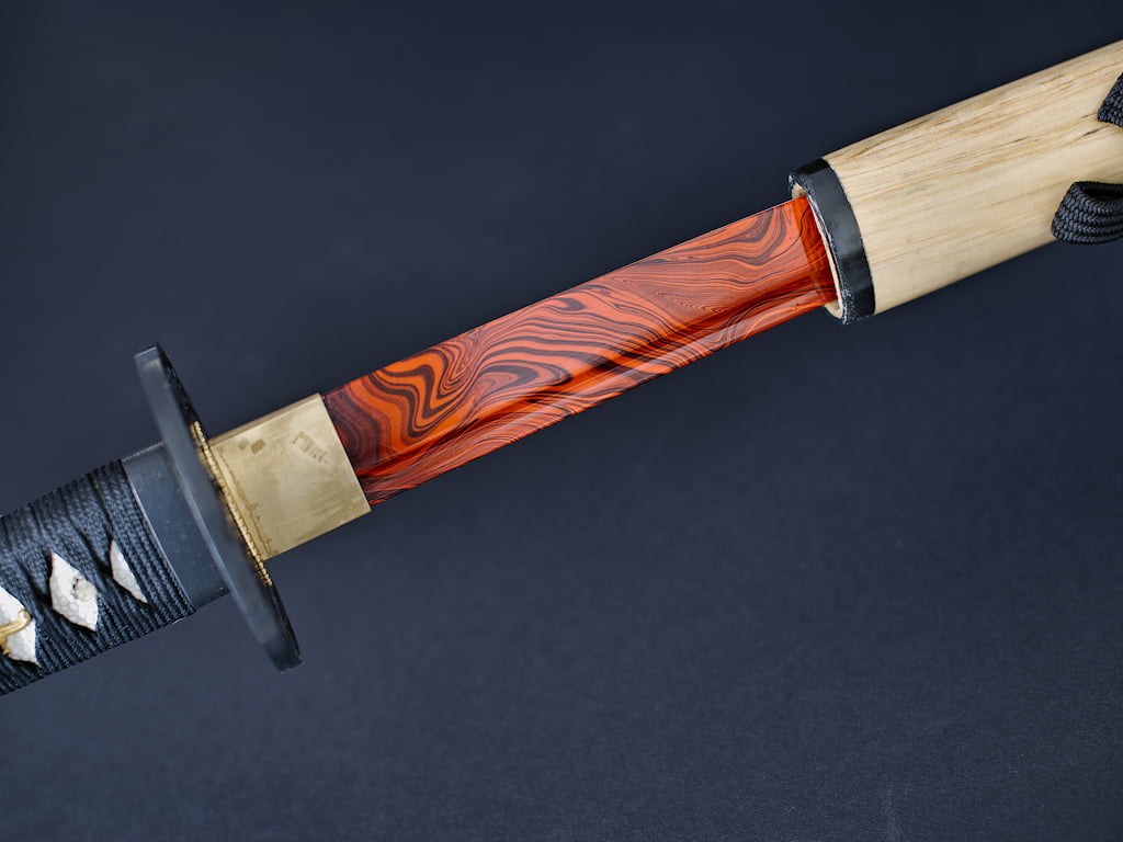 "Yougan" sharpened katana (溶岩 lava), red and black 1045 steel blade #Terressens "Yougan" sharpened katana (溶岩 lava), red and black 1045 steel blade #Terressens