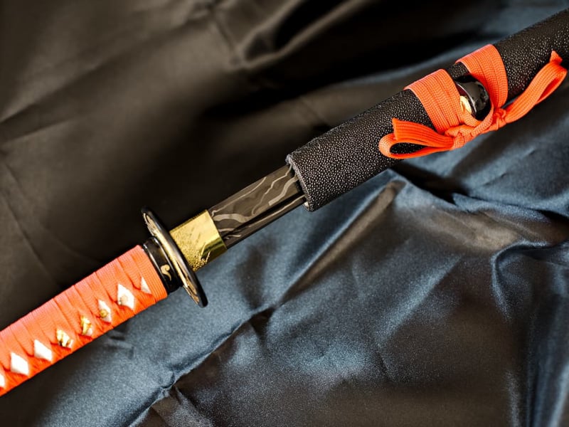 Katana sharpened "éclair d'acier", black 1045 steel blade with éclair pattern #Terressens Katana sharpened "éclair d'acier", black 1045 steel blade with éclair pattern #Terressens